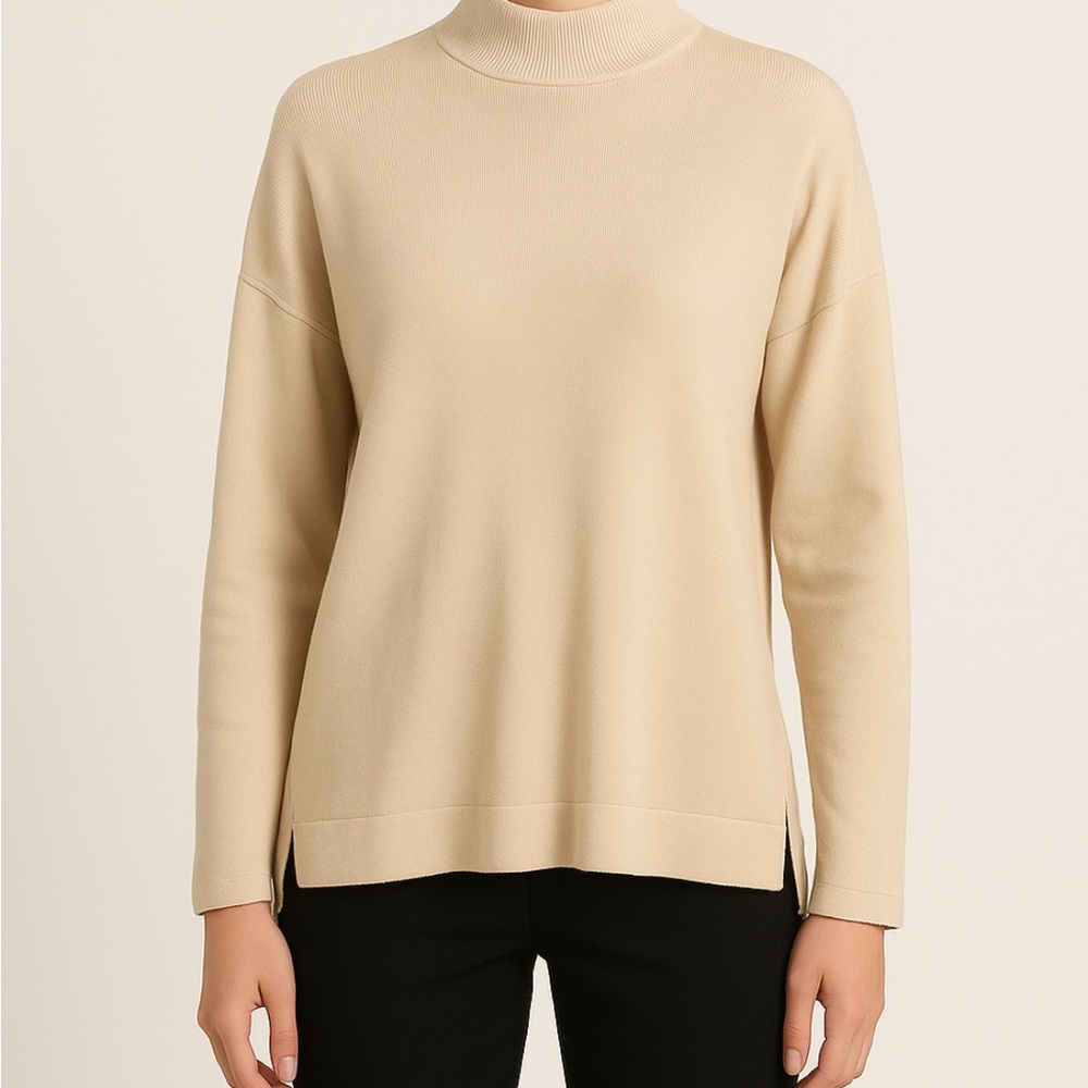 Algo Bonito Beige Mock Neck Sweater | Minimalist Style women’s Size S(A190)✨